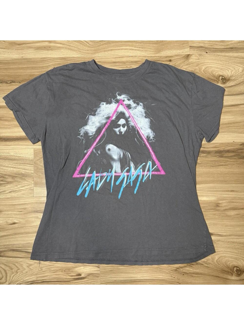 Lady Gaga 2022 Official Merch Graphic Tee XL Charcoal Neon Triangle Bravado